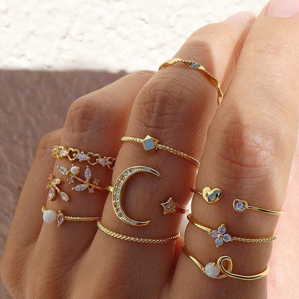 Paket mit 10 Ringen | Versilberte und vergoldete Boho-Ringe