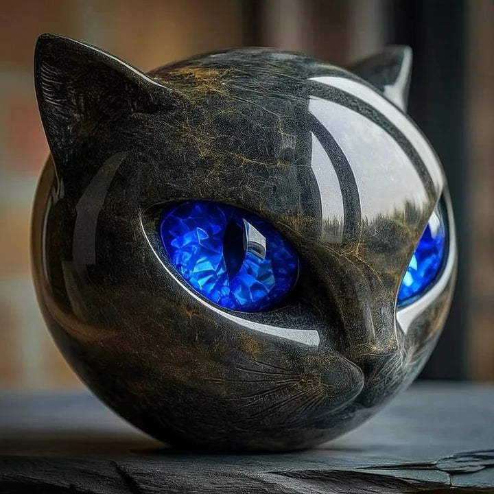 NyxCharm | Mystische schwarze Katzenkopf-Skulptur